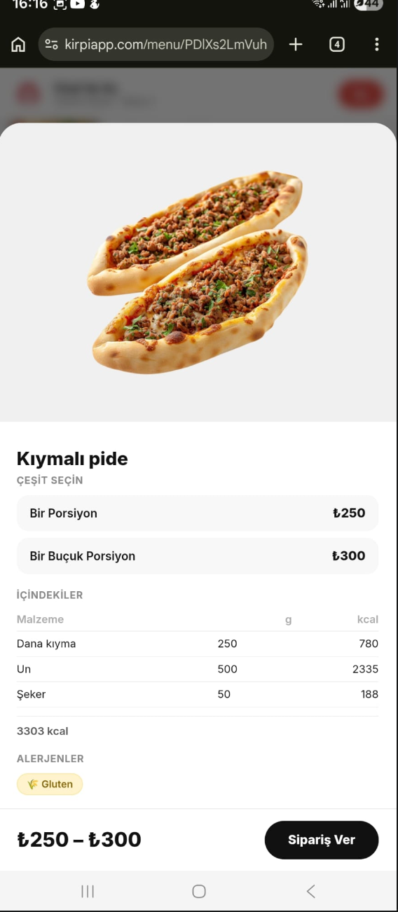 Alerjen detay ekranı